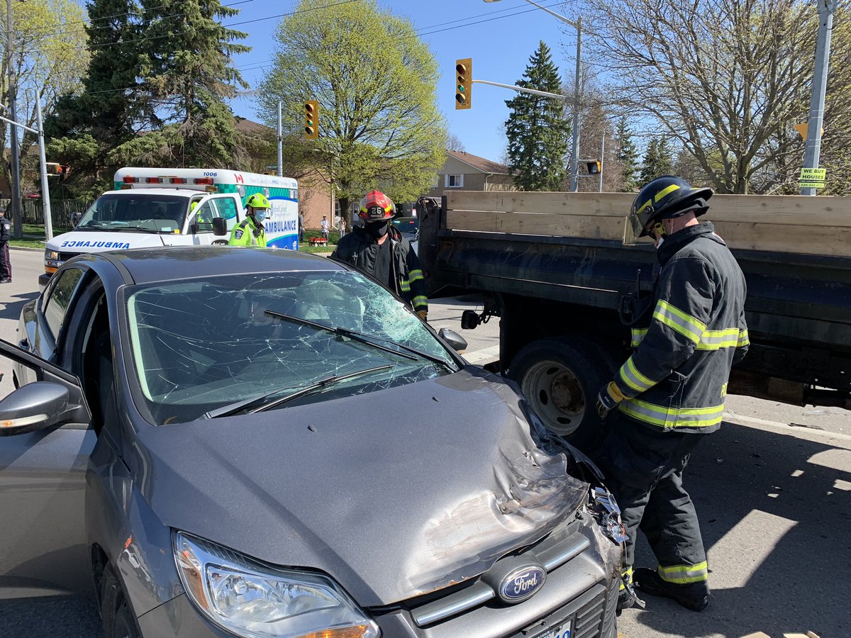 Emergency Services on scene of a motor vehicle collision Springbank and Nellis. No injuries- extrication in progress