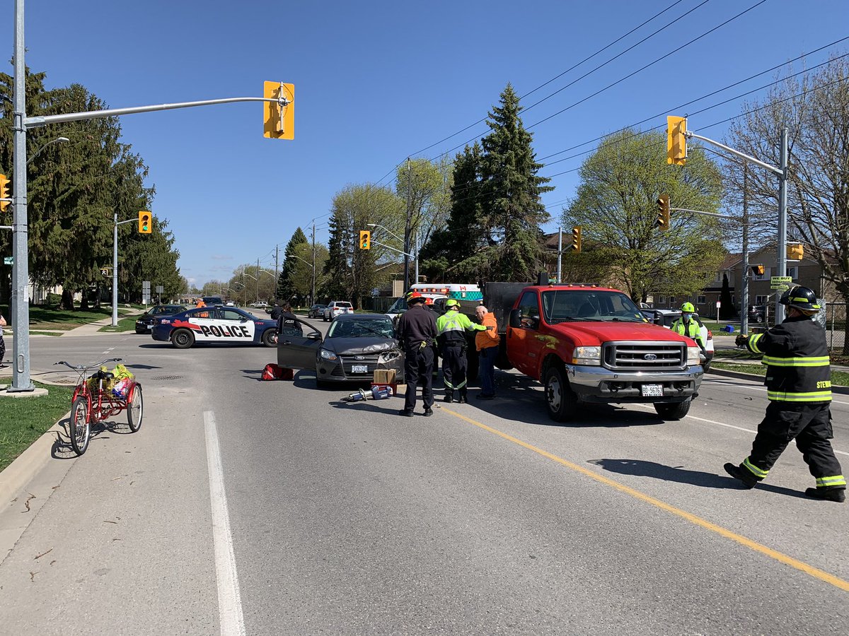 Emergency Services on scene of a motor vehicle collision Springbank and Nellis. No injuries- extrication in progress