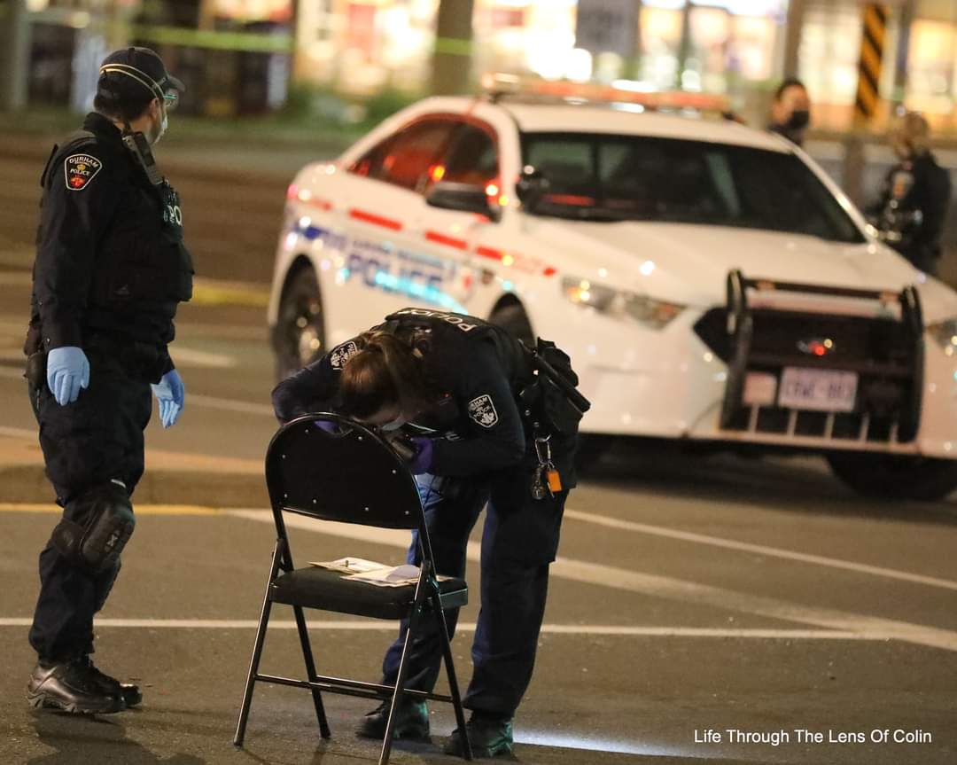 .@drps forensic investigators remain on the scene of the shooting on Harwood Ave in @TownOfAjax after a shooting sent two people to a trauma centre