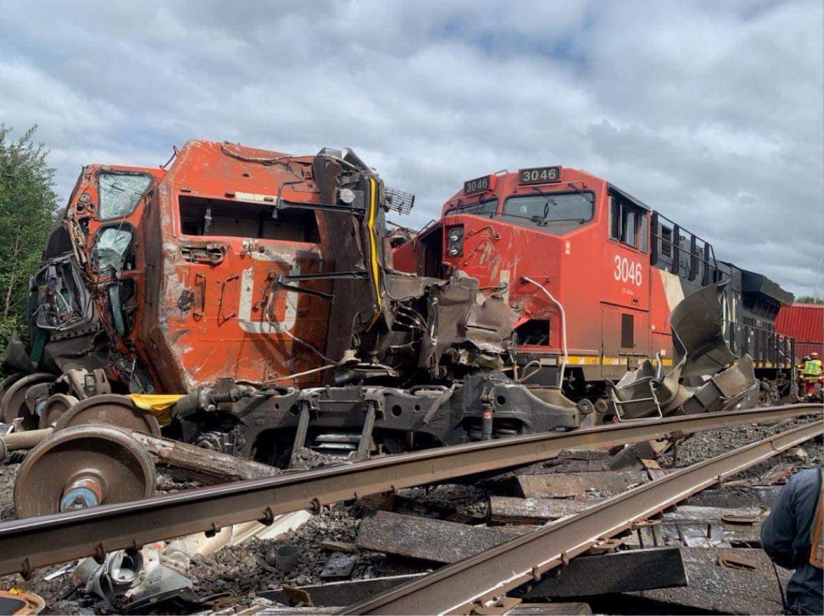Train derailment in Prescott, Ont. No details as of yet as to what exactly happened but initial reports are they may have collided head on