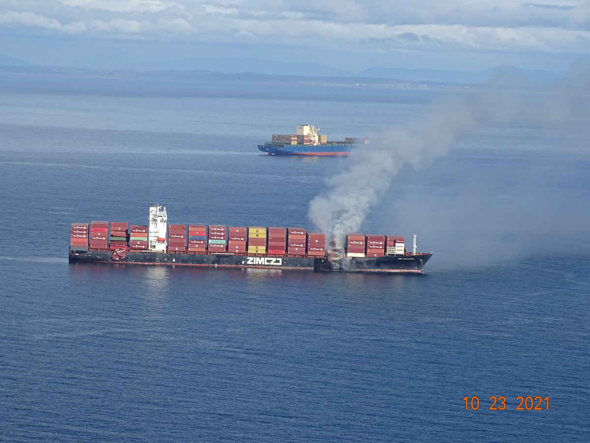 Images captured from USCG helicopter of ZIM Kingston, the vessel that lost 40 containers in the Strait of Juan de Fuca. 