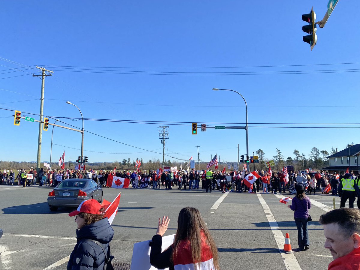 The convoy that began in Chilliwack this morning is expected to arrive soon. Demonstrators have begun parking their vehicles in the middle of the road, along Highway 15. RCMP are diverting vehicles away from the area