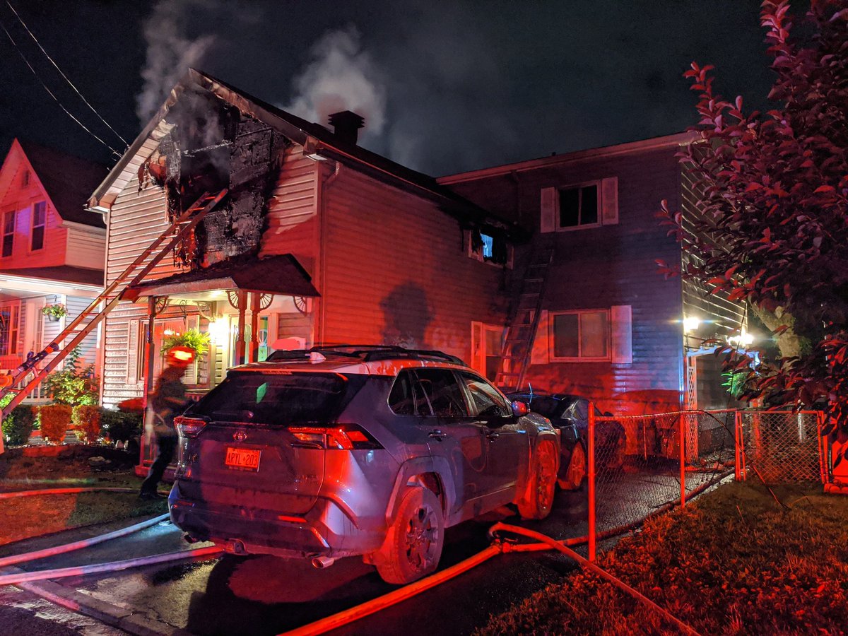 Ottawa Fire on scene of a 2-Alarm fire on Shakespeare b/w Bradley & Ste Anne. Crews reported heavy fire from a 2-storey home with exposures on 2 sides on arrival. Searches are negative, main body of fire knocked down. No injuries at this time