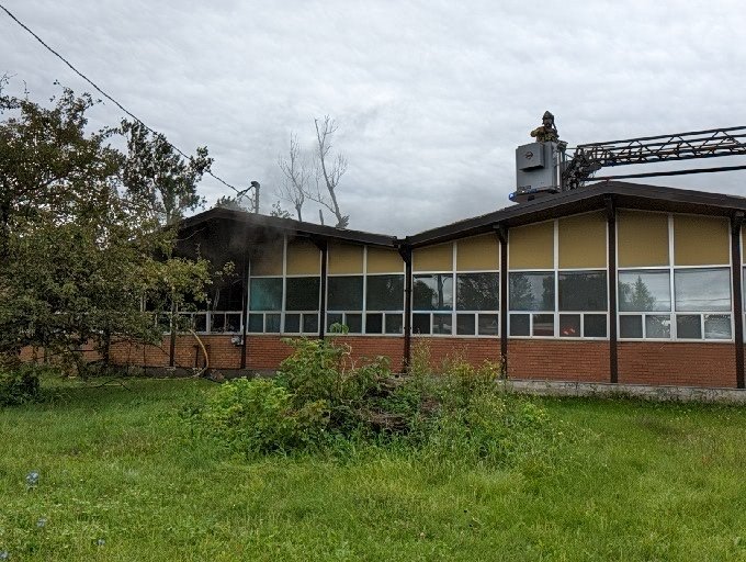 Ottawa Fire on scene of a 2-Alarm fire on Colonial RD in Village of Sarsfield. Fire is in a vacant school building. No injuries reported