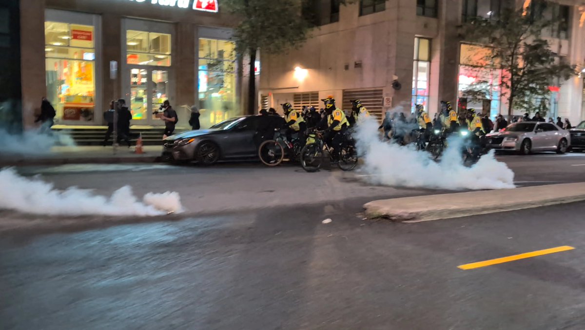 Police clash with protesters during a rally in support of Palestinians in Gaza and the occupied West Bank, in Montreal, Canada. 