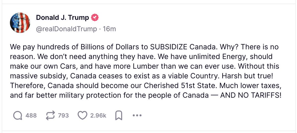 After signing executive order saying tariffs were about fentanyl, Trump now says its really about hurting Canada's economy until it agrees to become a US state