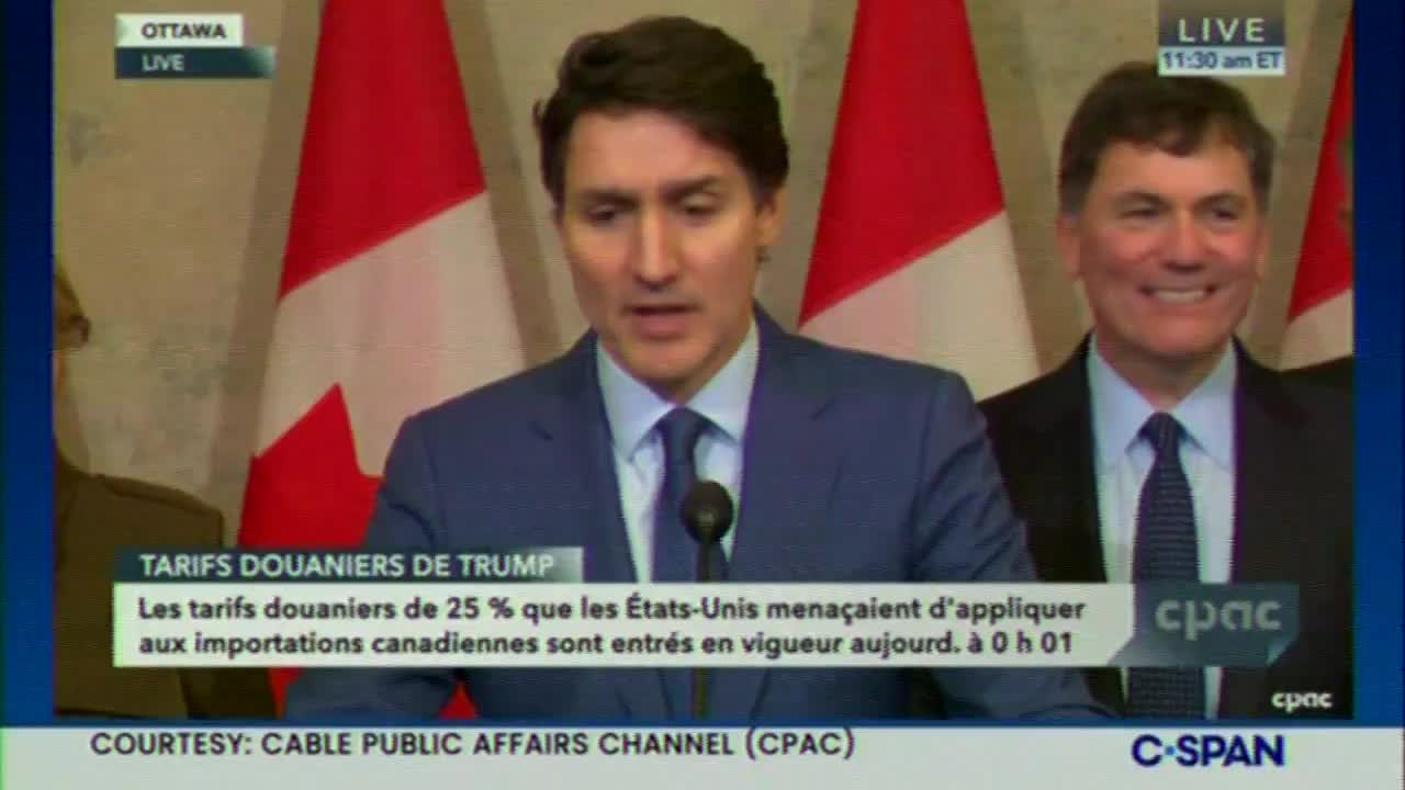 Trudeau: I heard he talked about banking again this morning in a tweet, which doesn't make any sense because 16 banks are currently active in Canada holding about $113b worth of assets in this country, so American banks are alive and well and prospering in Canada. It's an example of not really being able to see what he wants ... what he wants is to see a total collapse of the Canadian economy, because that'll make it easier to annex us.